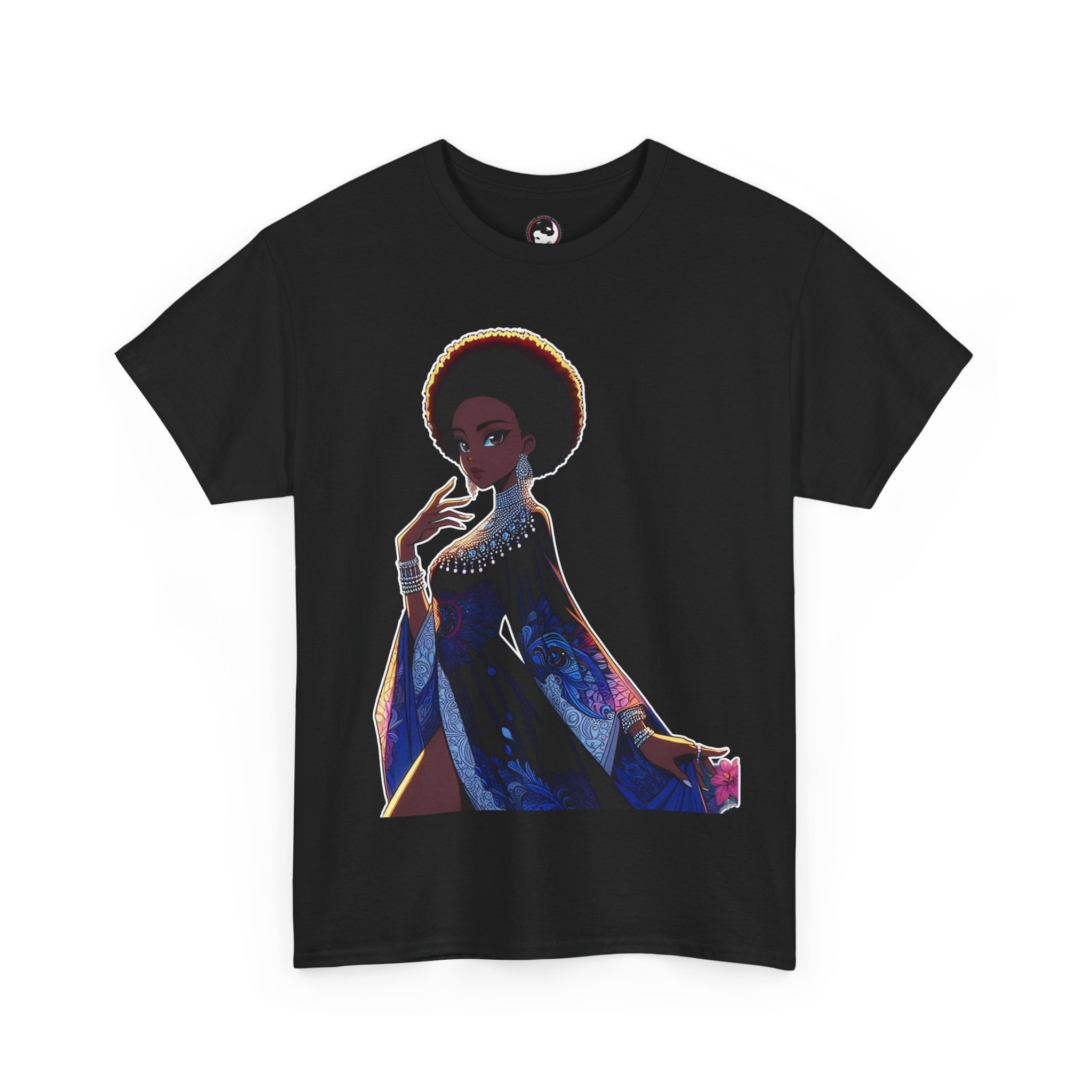 Anime African Black Elite Noble Royal Woman V001 (High Quality Unisex Heavy Cotton T-Shirt)