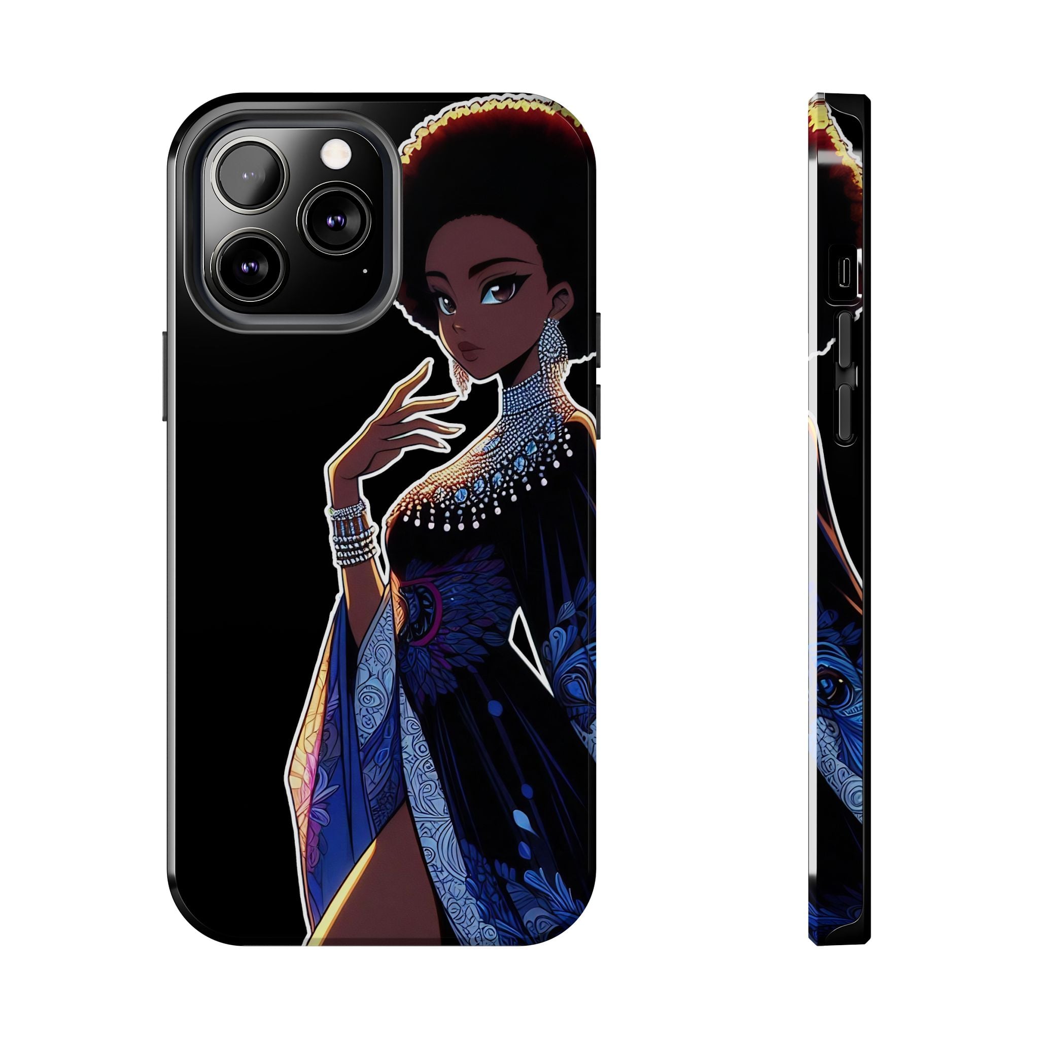 Anime African Black Elite Noble Royal Woman V001 BLACK (High Quality Material Tough Phone Cases for iPhone & Samsung)