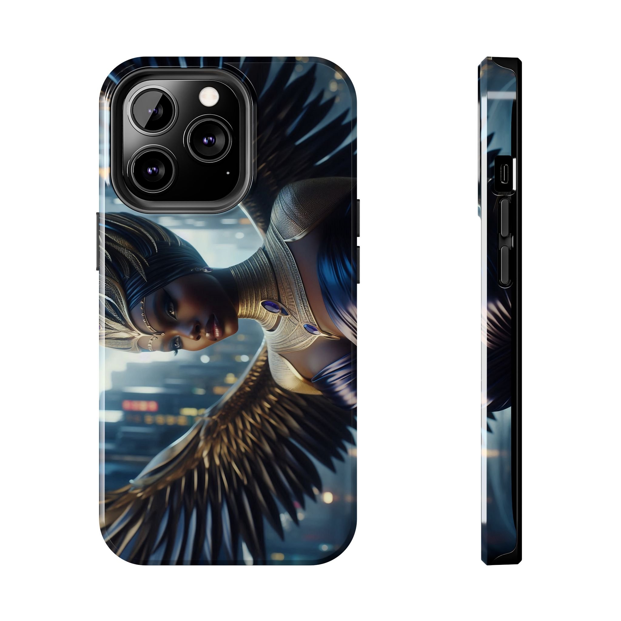 Royal Black Winged Throne Goddess Aset (Isis) V001 (High Quality Material Tough Phone Cases for iPhone & Samsung)