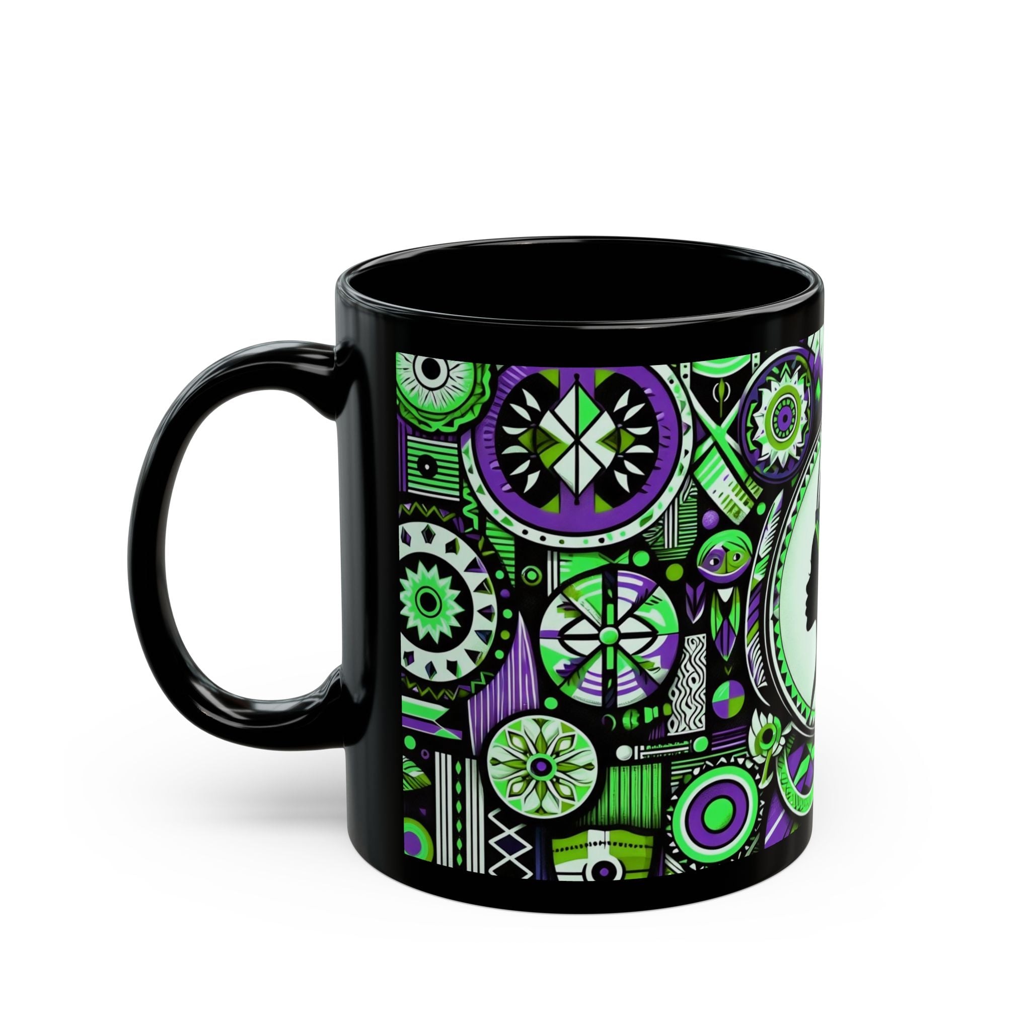 African Folklore V004 GREEN LEAF (Black Mug)